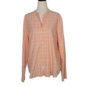 EDDIE BAUER WOMEN'S Peach Plaid Button Front Blouse Size Large EUC